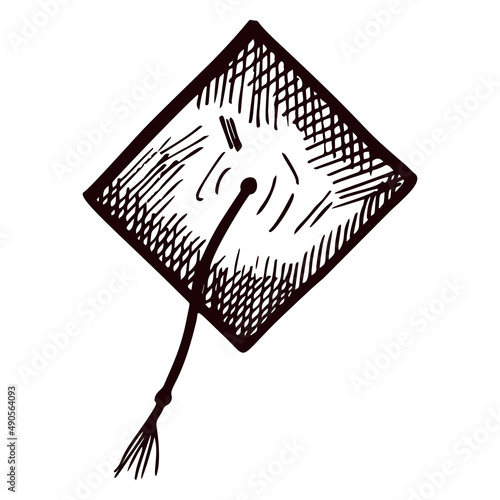 Graduate hat sketch isolated. Vintage element education in hand drawn style.
