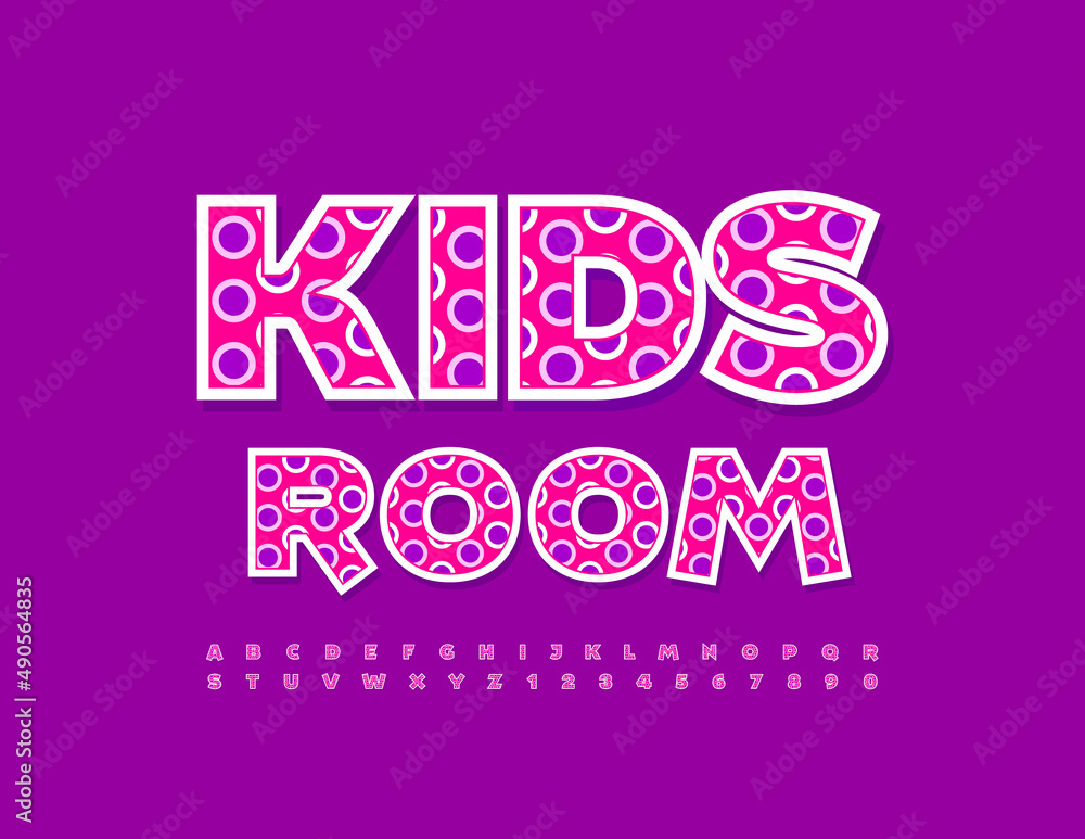 Fototapeta premium Vector bright emblem Kids Room. Playful pattern Font. Cute set of Alphabet Letters and Numbers