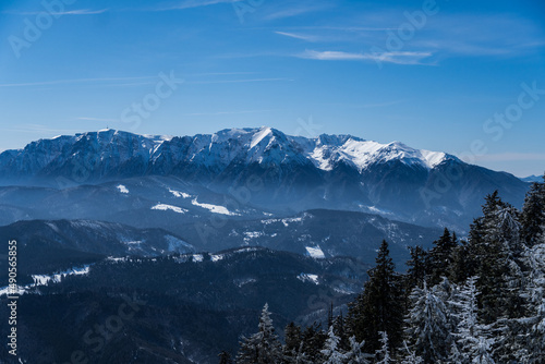 snow covered mountains, Bucegi Mountains, viewpoint from Postavaru Mountains, Romania  © Ghidu