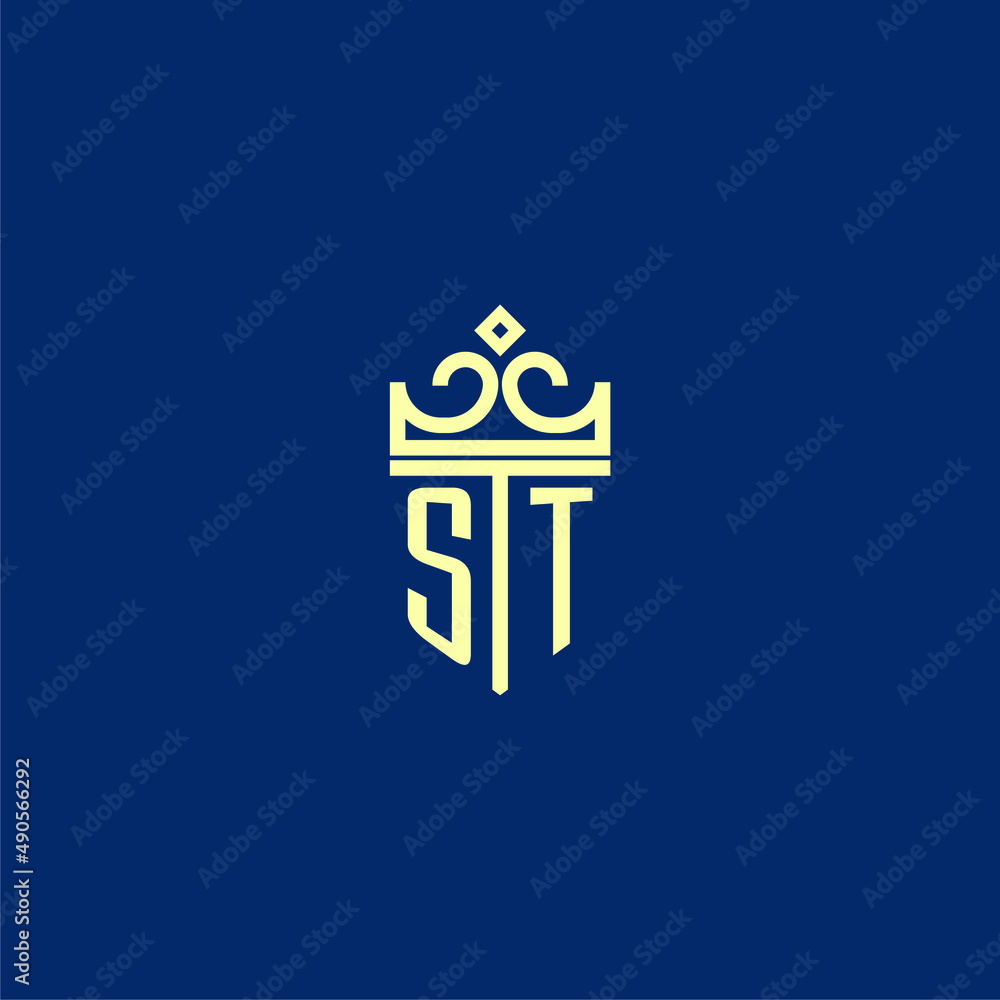ST initial monogram shield logo design for crown vector image Stock ...