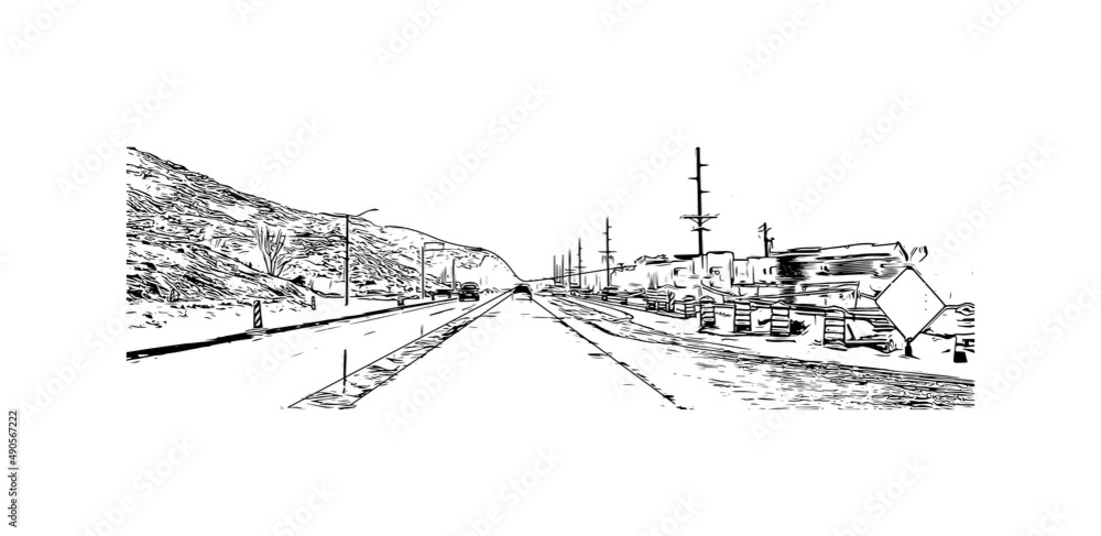 Building view with landmark of Moab is a city in eastern Utah. Hand drawn sketch illustration in vector. Building view with landmark of Moab is a city in eastern Utah. Hand drawn sketch illustration in vector.