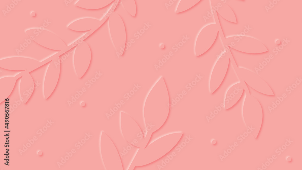 Fototapeta premium Abstract pink background with paper style leaves.
