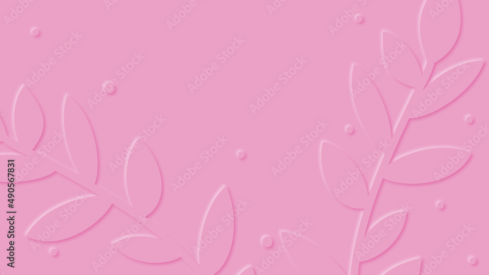 Abstract pink background with paper style leaves.