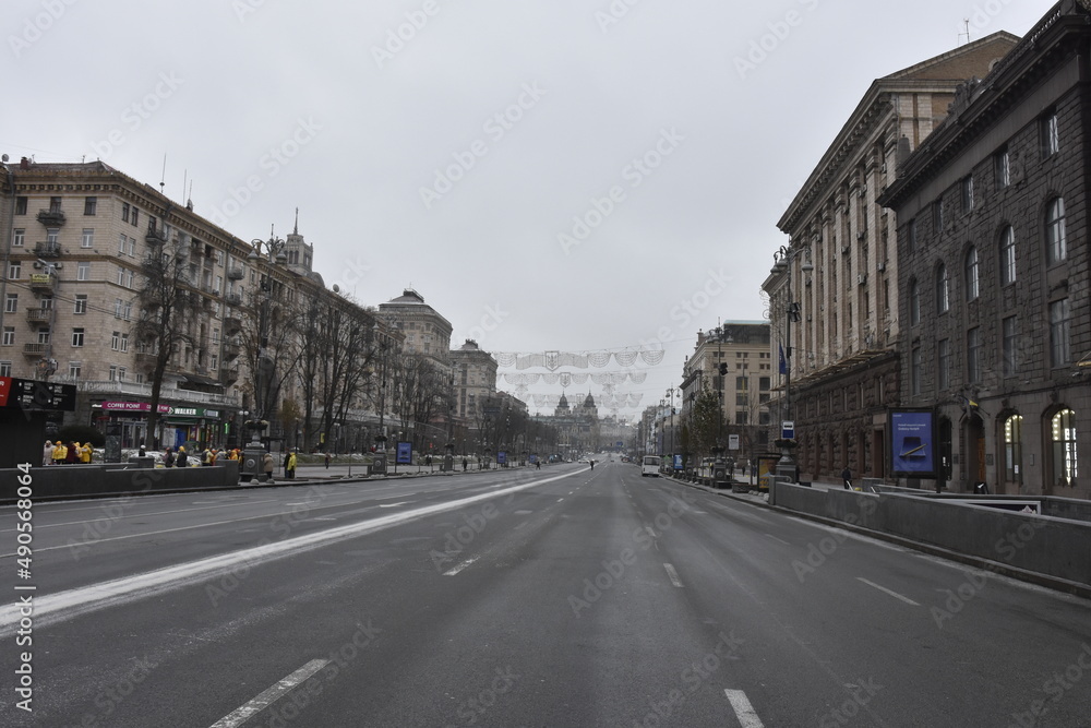 Ukraine, Kyiv, February 23, 2022, empty city streets, the center of the capital, control,