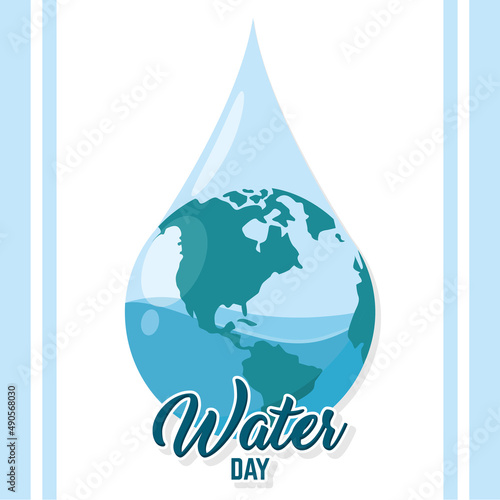 Water day poster earth globe on water drop Vector illustration