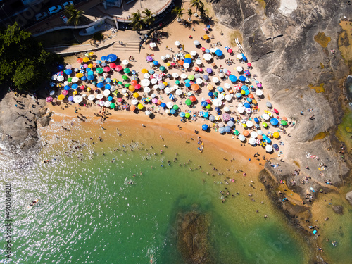 Imagens aéreas do Centro de Guarapari, mostrando as praias da Castanheira, praia das Virtudes, praia do Namorados, praia da Areia Preta, Praia da Fonte,  Ipiranga, canal e ponte photo