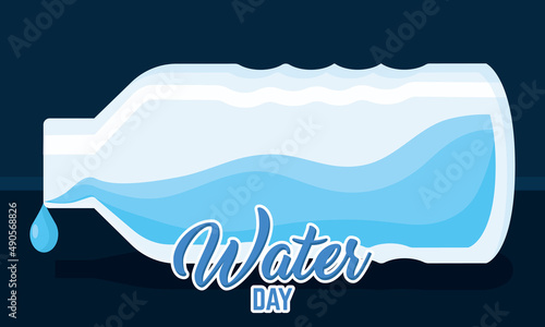 Horizontal water day poster plastic water bottle Vector illustration
