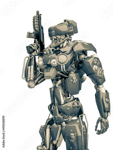 mechanical soldier holding a gun