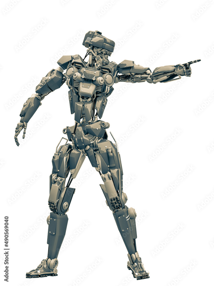 mechanical soldier pointing the direction full action mechanical soldier pointing the direction full action