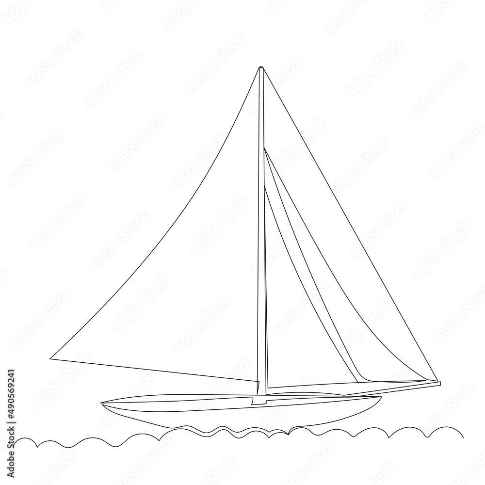 sailboat drawing by one continuous line, isolated vector sailboat drawing by one continuous line, isolated vector