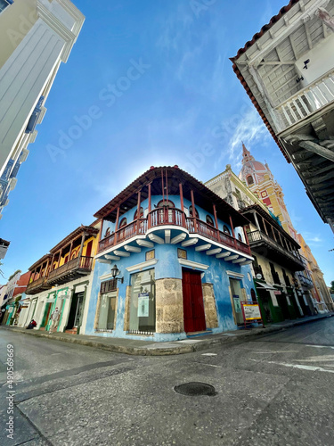 Street of tourist city of Cartagena de Indias, Colombia