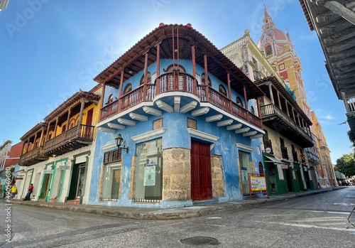 Street of tourist city of Cartagena de Indias, Colombia