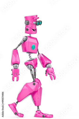 funny robot cartoon just walking in a white background