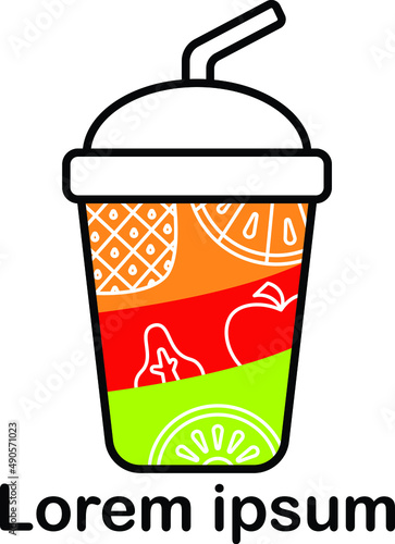 A juice logo with a shape made from a combination of juice cups and fruit juices of various colors.