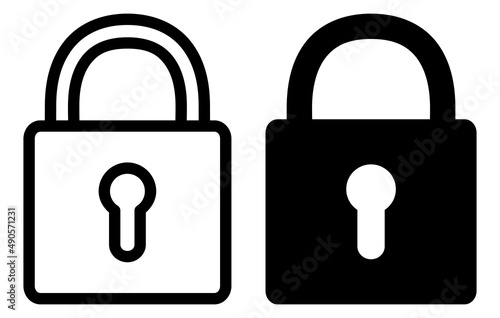 Padlock icon set. Lock icon collection. Security symbol. Outline and silhouette vector illustration isolated on white background.