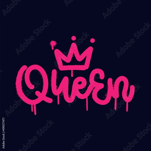 Queen - Pink Graffiti inscription decorative lettering vandal street art on the city wall . Underground hip hop type vector illustration. Urban illegal action by using aerosol spray paint