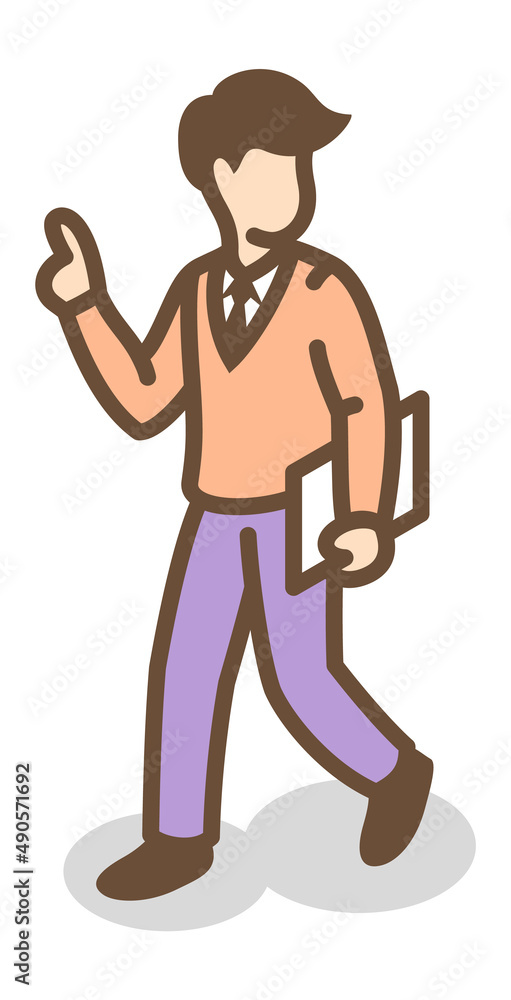 Man walking with document. Isometric businessman icon
