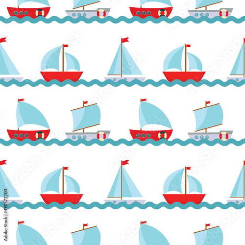 Seamless Pattern Background with Children s Cute ship. Illustration