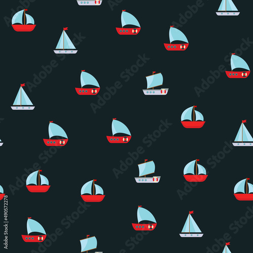 Seamless Pattern Background with Children s Cute ship. Illustration