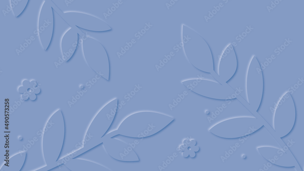 Fototapeta premium Simple paper cut leaf on blue background, spring concept, vector illustration.