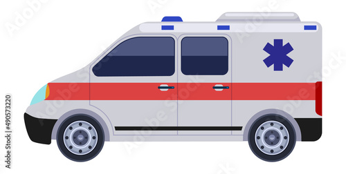 Ambulance side view. Medical aid car. Paramedic transport