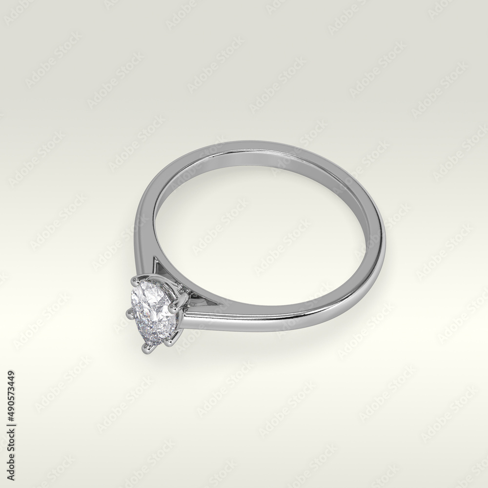 solitaire engagement ring laying down position in white gold 3D render solitaire engagement ring laying down position in white gold 3D render