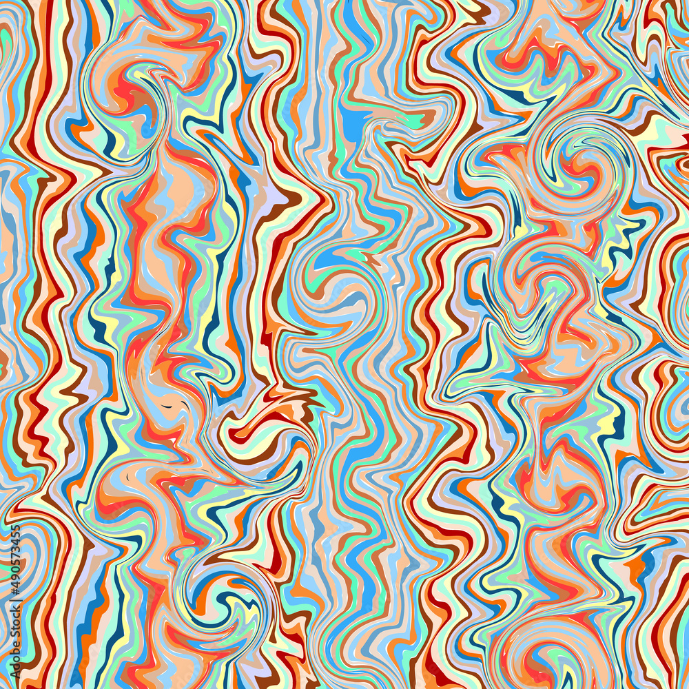 Vector, Abstract, Mosaic Pattern of Colorful Swirls and Curvilinear Shapes in Iridescent Colors