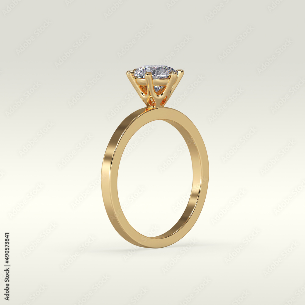 solitaire engagement ring standing position in metal gold 3D render solitaire engagement ring standing position in metal gold 3D render