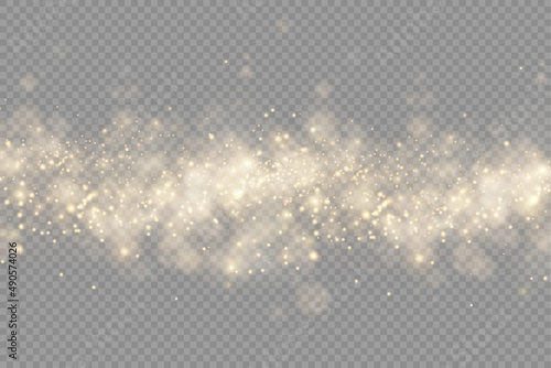 Sparkling golden magic dust particles bokeh light.