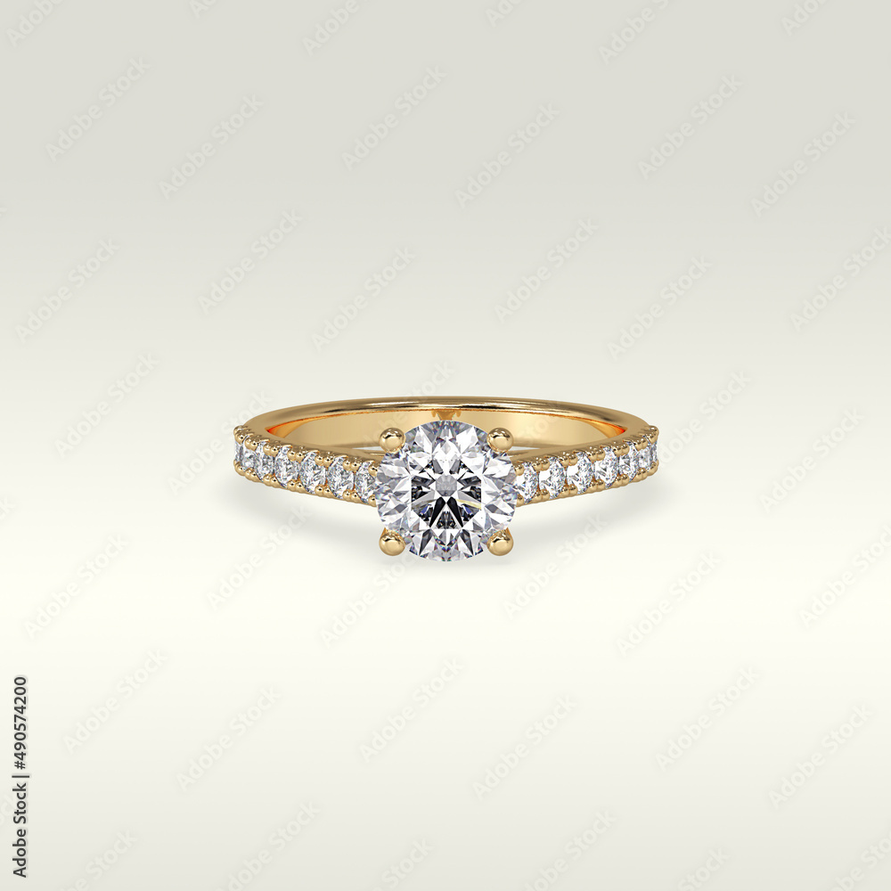 solitaire engagement ring laying down position in yellow gold 3D render solitaire engagement ring laying down position in yellow gold 3D render