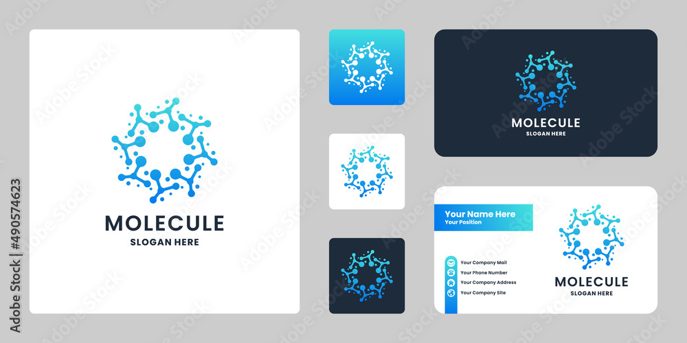 Abstract molecule with circle shape logo design and business card design Abstract molecule with circle shape logo design and business card design
