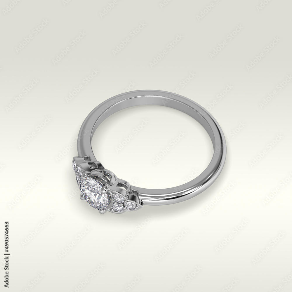 solitaire engagement ring laying down position in white gold 3D render solitaire engagement ring laying down position in white gold 3D render