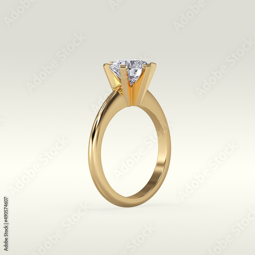 solitaire engagement ring standing position in metal gold 3D render