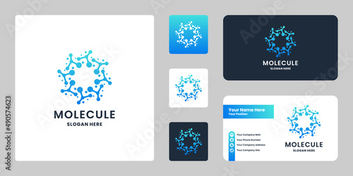 Abstract molecule with circle shape logo design and business card design