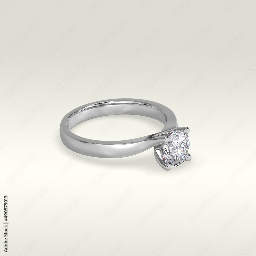 solitaire engagement ring laying down position in white gold 3D render solitaire engagement ring laying down position in white gold 3D render