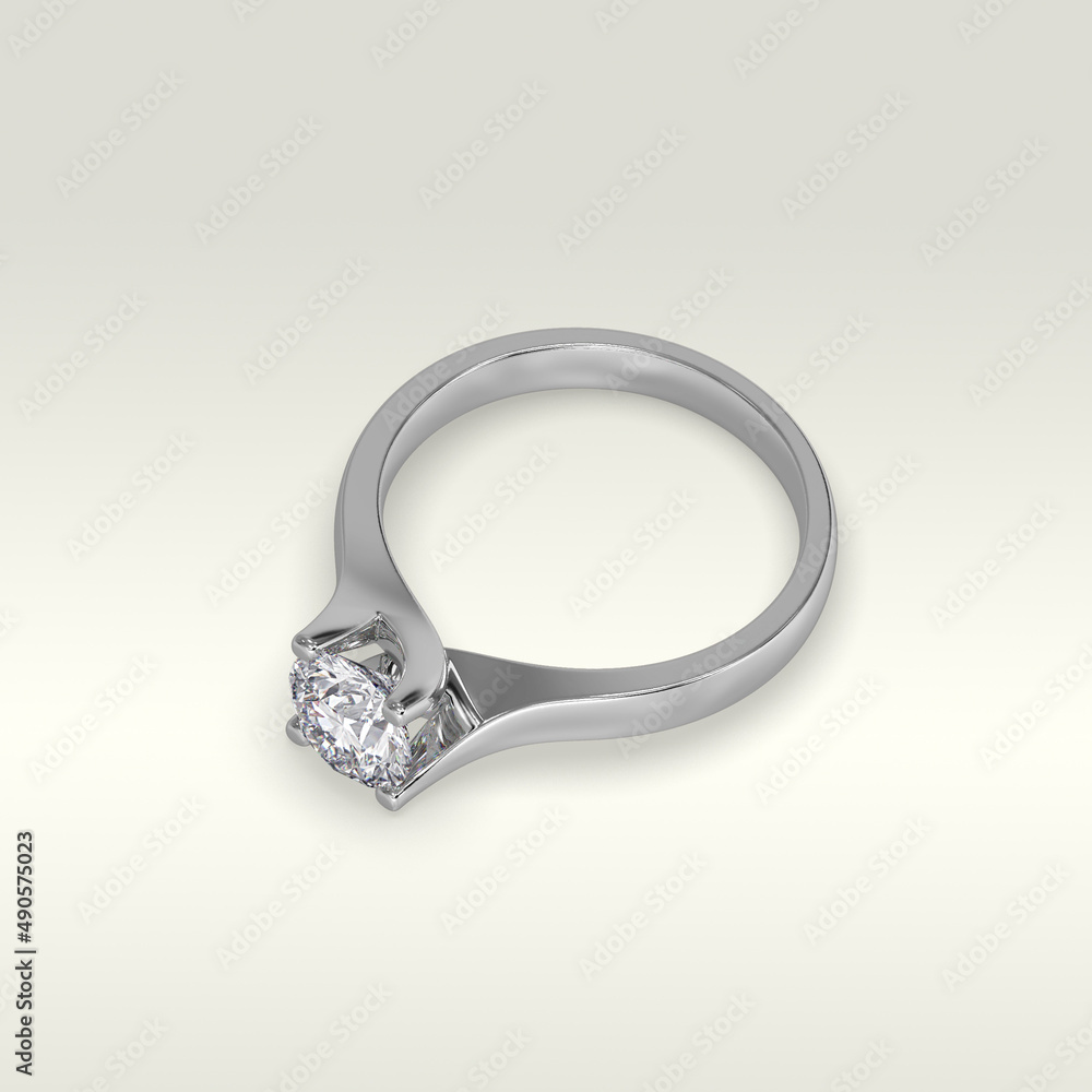 solitaire engagement ring laying down position in white gold 3D render solitaire engagement ring laying down position in white gold 3D render