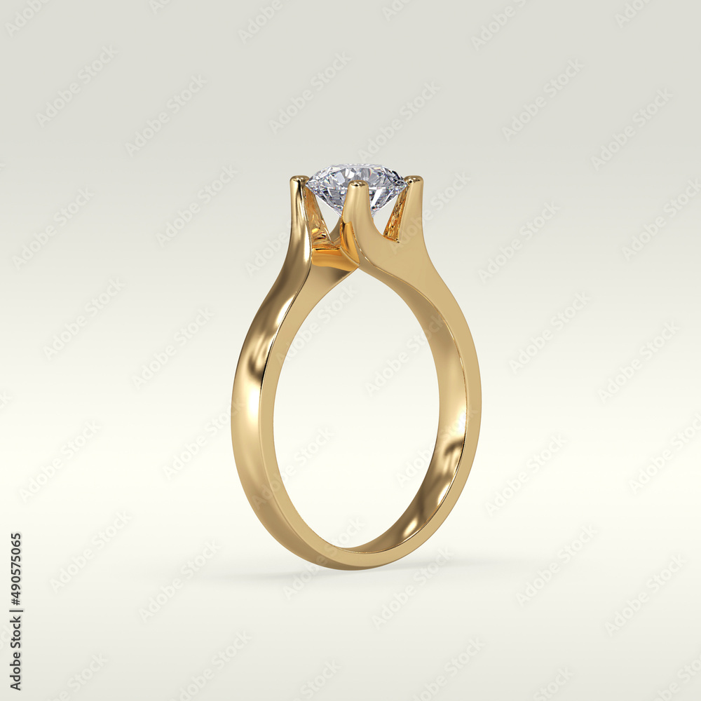 solitaire engagement ring standing position in metal gold 3D render solitaire engagement ring standing position in metal gold 3D render
