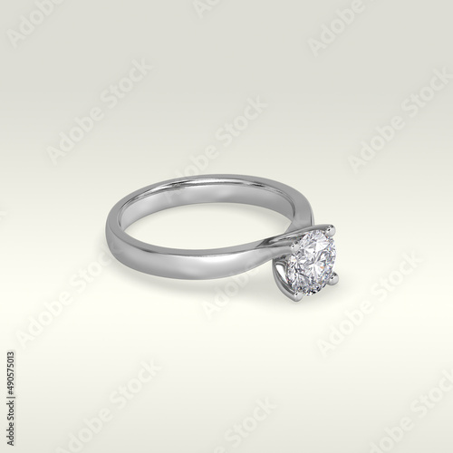 solitaire engagement ring laying down position in white gold 3D render