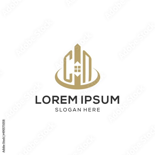 Initial CN logo with creative house icon, modern and professional real estate logo design
