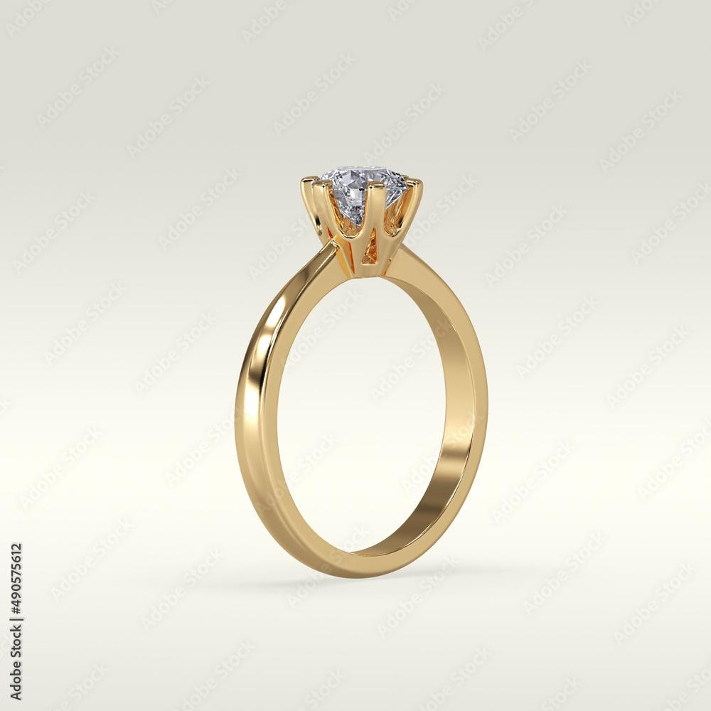 solitaire engagement ring standing position in metal gold 3D render solitaire engagement ring standing position in metal gold 3D render