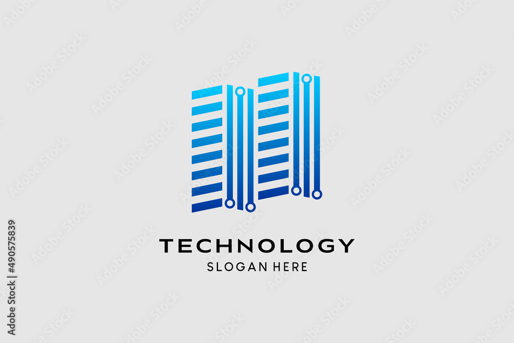 Technology logo design with building concept in modern style. Premium vector logo illustration Technology logo design with building concept in modern style. Premium vector logo illustration