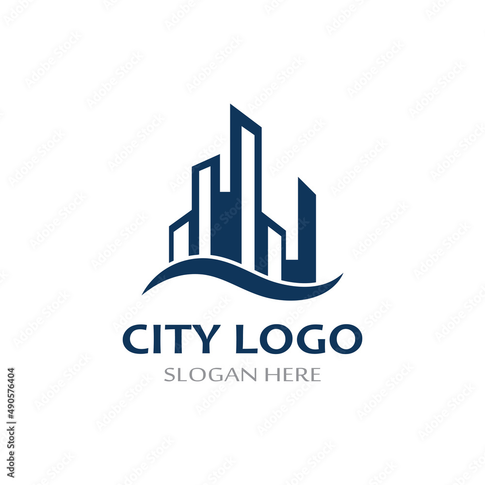 city ​​skyline, city silhouette, modern city and city center. With logo design concept, icon and symbol illustration template.