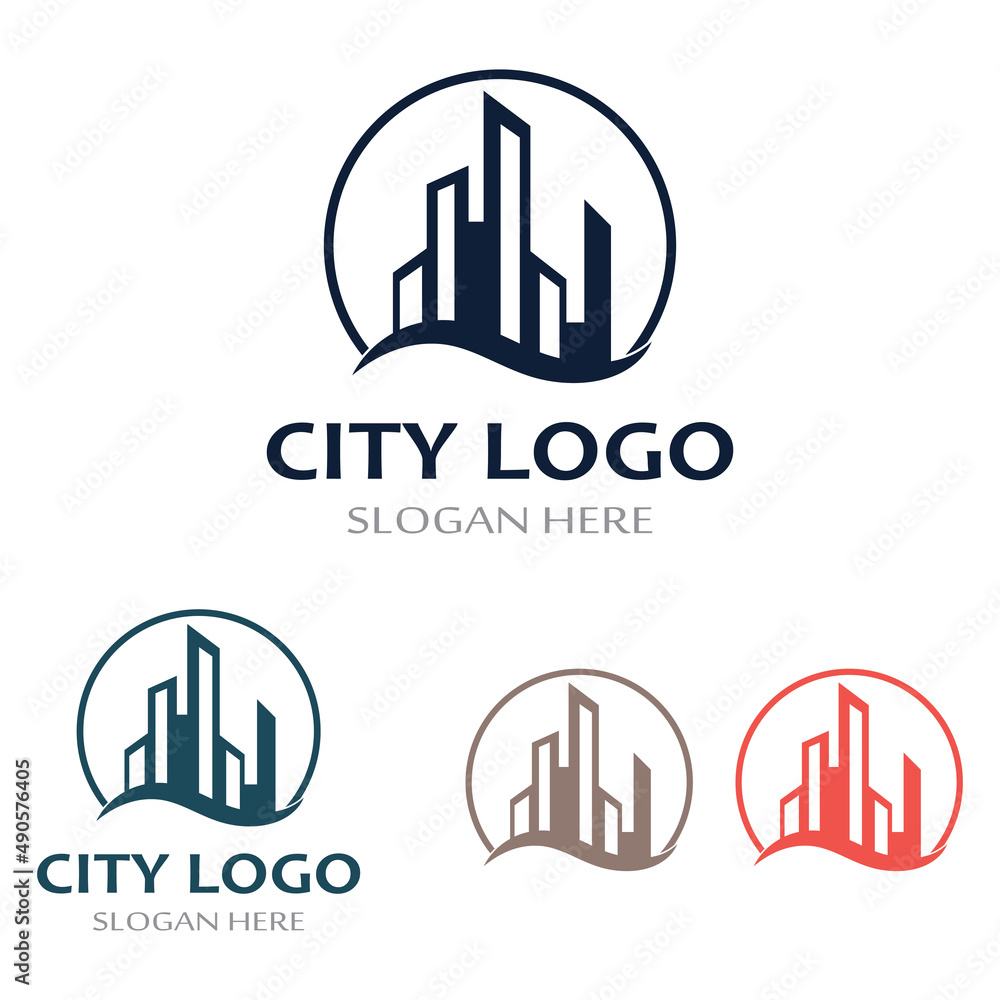 city ​​skyline, city silhouette, modern city and city center. With logo design concept, icon and symbol illustration template.