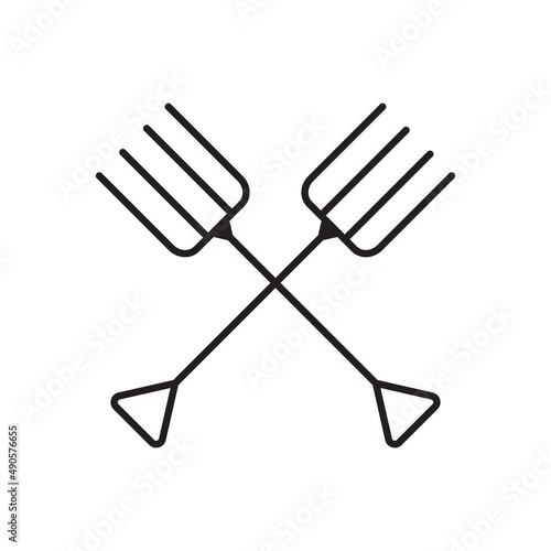 Pitchfork, simple gardening icon in trendy line style isolated on white backg...