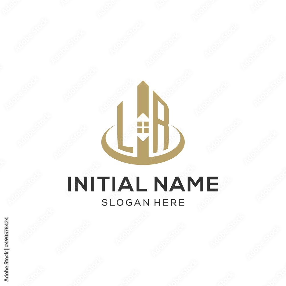 Initial LR logo with creative house icon, modern and professional real