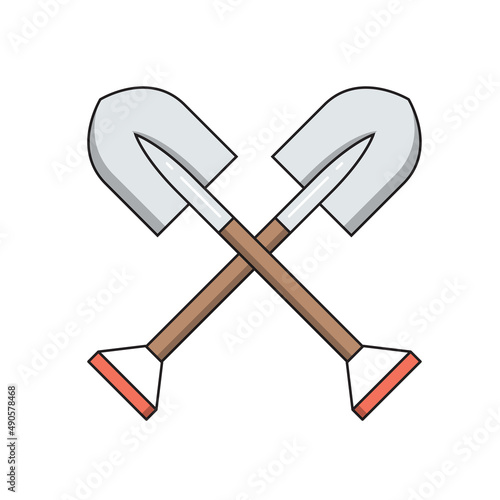 Two shovels, simple gardening icon in trendy line style isolated on white bac...