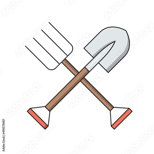 Shovel and pitchfork, simple gardening icon in trendy line style isolated on ...