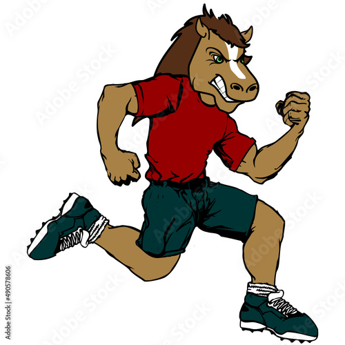 runner horse cartoon fitness illustration in vector format