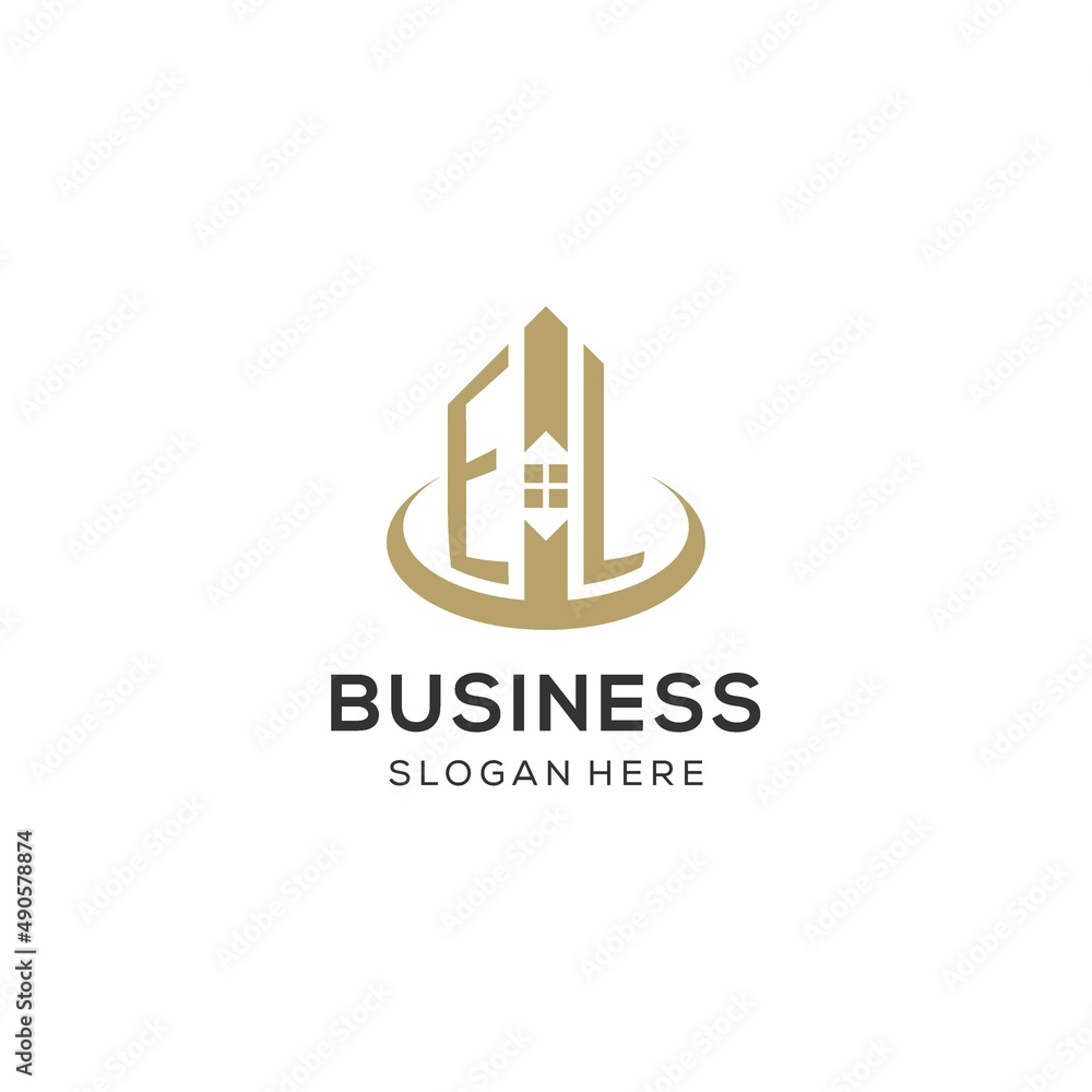 Initial EL logo with creative house icon, modern and professional real ...