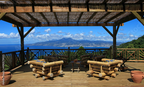 Fototapeta Naklejka Na Ścianę i Meble -  wooden terrace in anses of Arlet, Martinique island, France